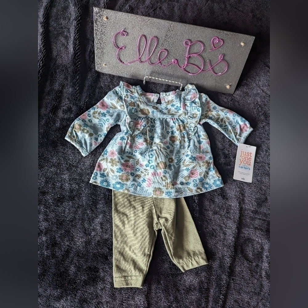 NWT Carters 2 Piece Blue/Green Floral Set NB